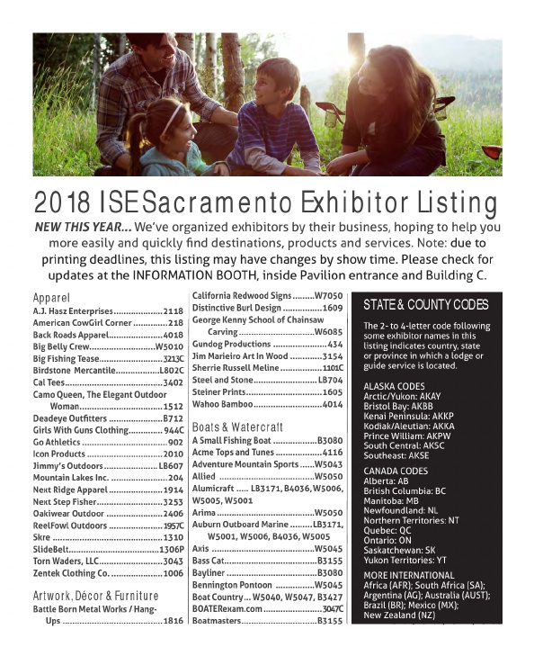 2018 ISE Sacramento Vendor Exhibtor Listing Booth Number