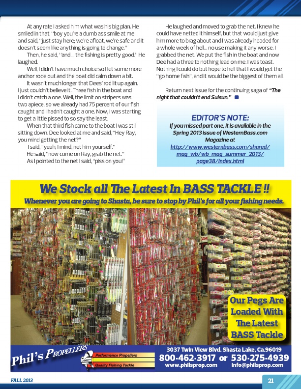 Westernbass Magazine - FREE Bass Fishing Tips And Techniques - Fall 2013, Page 21