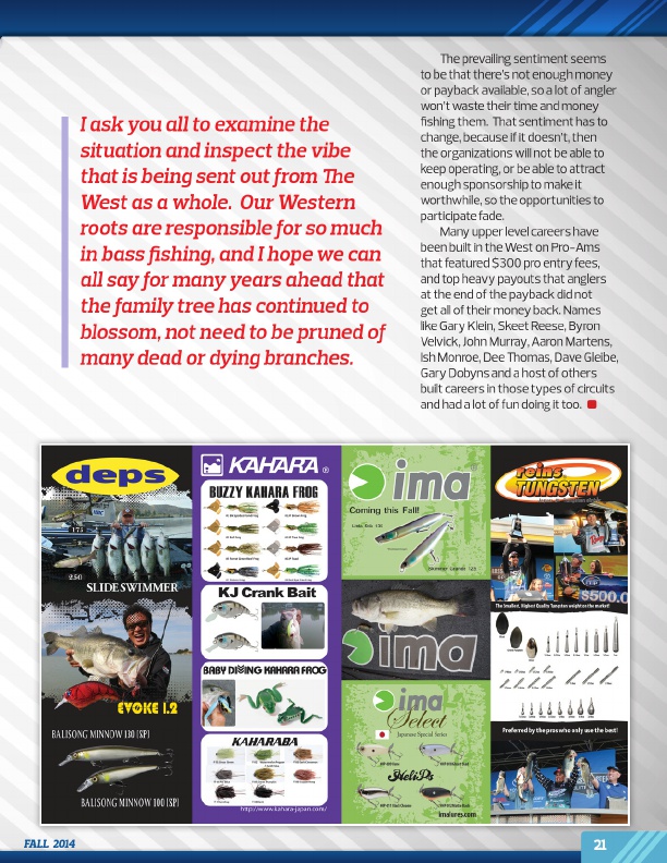 Westernbass Magazine - FREE Bass Fishing Tips And Techniques - Fall 2014, Page 21