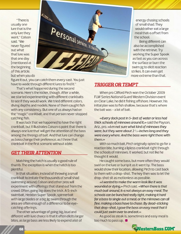 Westernbass Magazine - FREE Bass Fishing Tips And Techniques - Fall 2016, Page 68