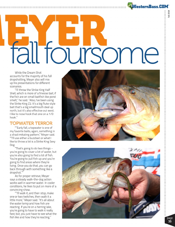 Beyond the dropshot, here is what else Cody Meyer has tied on for fall fishing