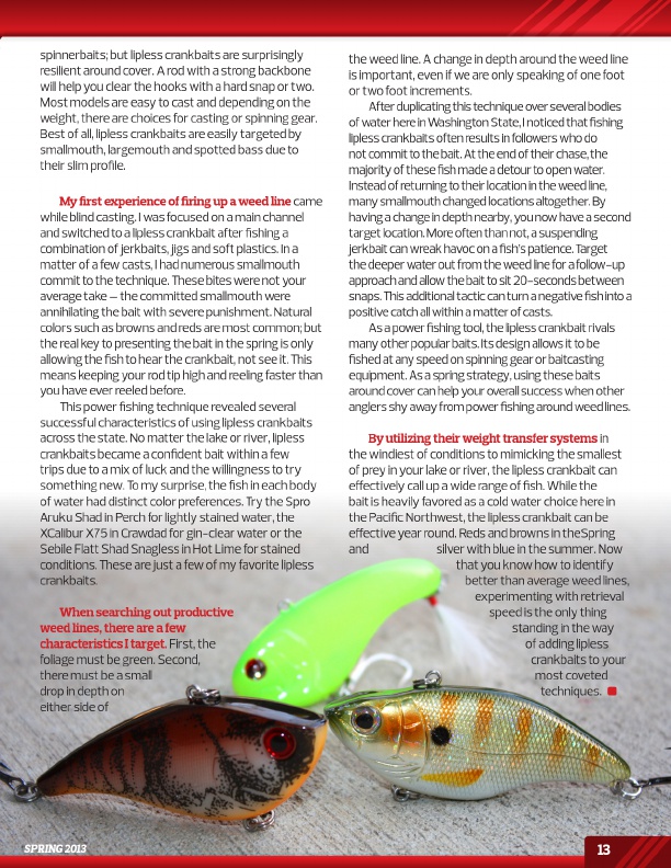 Westernbass Magazine - Bass Fishing Tips And Techniques - Spring 2013, Page  13