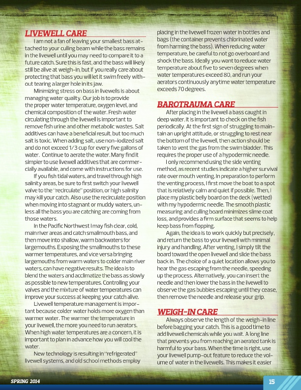 Westernbass Magazine - FREE Bass Fishing Tips And Techniques - Spring 2014, Page 15