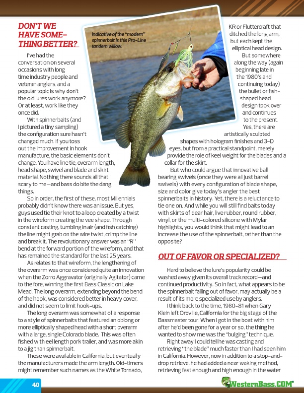 Westernbass Magazine - FREE Bass Fishing Tips And Techniques - Spring 2016, Page 40
