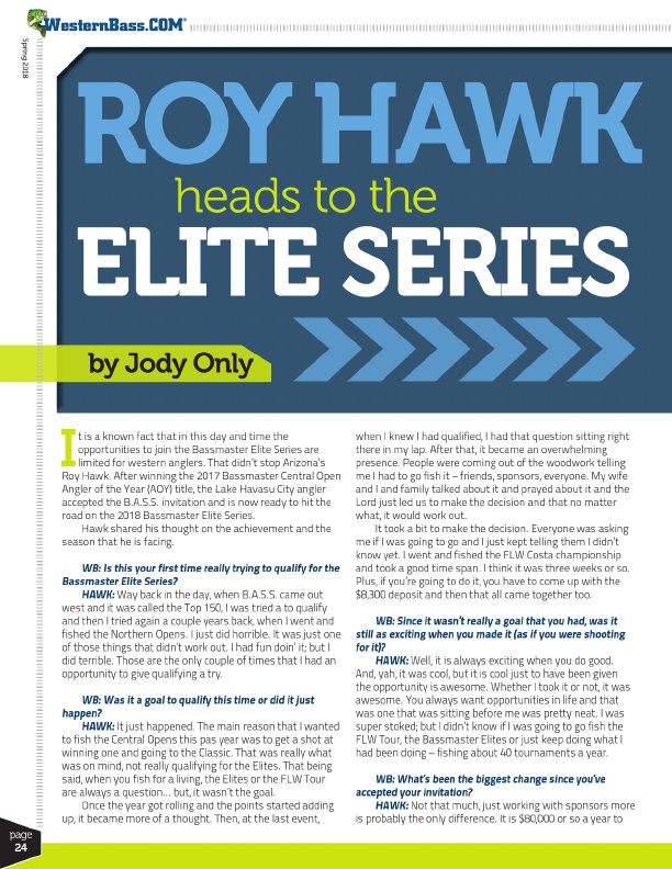 Arizona fisherman Roy Hawk on his rookie season as a Bassmaster Elite Series professional angler
