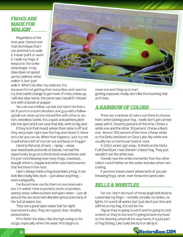 Westernbass Magazine - Bass Fishing Tips And Techniques - Summer 2013, Page 12