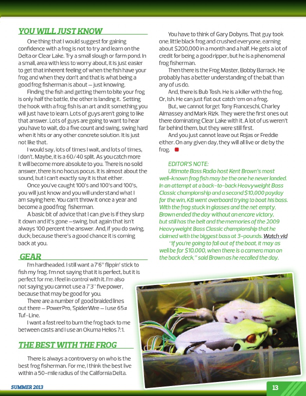 Westernbass Magazine - Bass Fishing Tips And Techniques - Summer 2013, Page 13