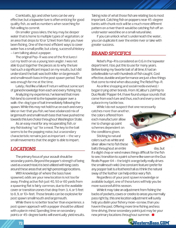 Westernbass Magazine - FREE Bass Fishing Tips And Techniques - Summer 2015, Page 72