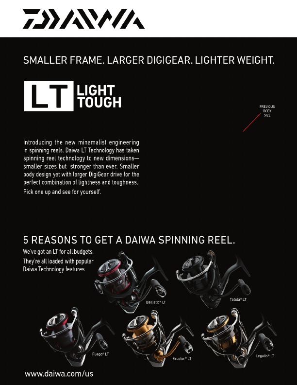 Daiwa releases new light touch spinning reels for bass Fishingwith minamalist engineering and Daiwa LT Technology