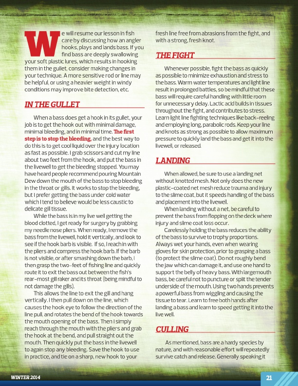 Westernbass Magazine - FREE Bass Fishing Tips And Techniques - Winter 2014, Page 21