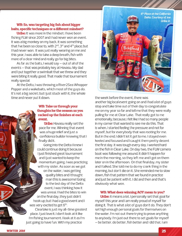 Westernbass Magazine - FREE Bass Fishing Tips And Techniques - Winter 2016, Page 25