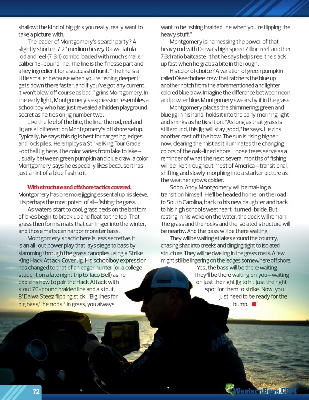 Westernbass Magazine - FREE Bass Fishing Tips And Techniques - Winter 2016, Page 72
