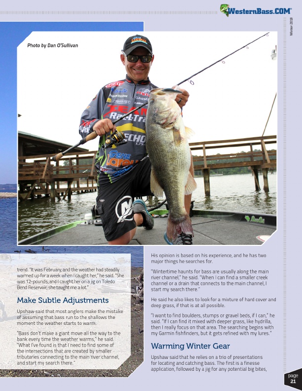 lure selection and fishing gear for targeting bass in winter warming trends