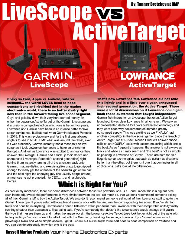 livescope active target comparison russell marine offers Lowrance, Garmin, Humminbird fishing electronics with financing